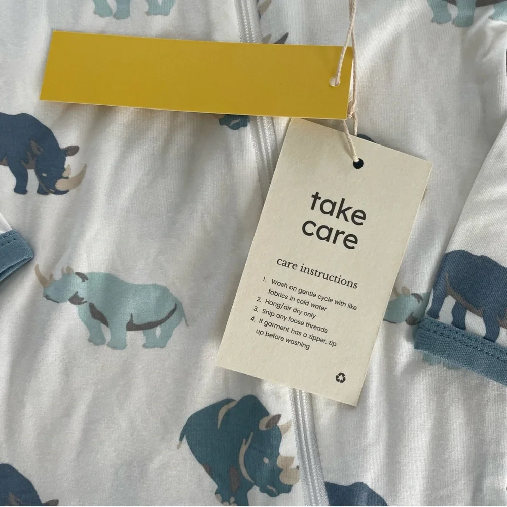 NWT Kyte Baby Bamboo Rhino Print Footless Romper Pajama 12-18M